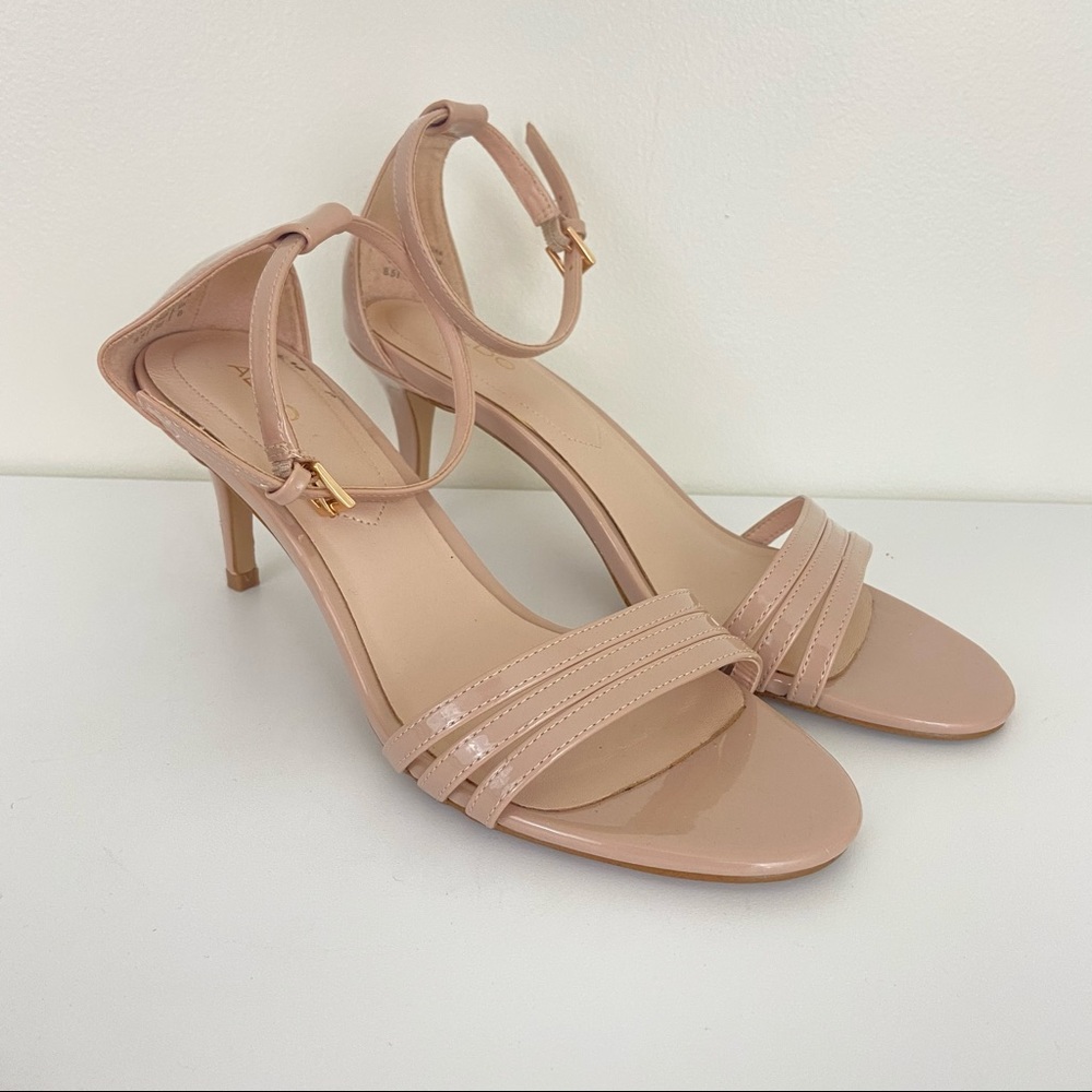 Strappy Aldo high heel ankle strap sandal nude 8.5